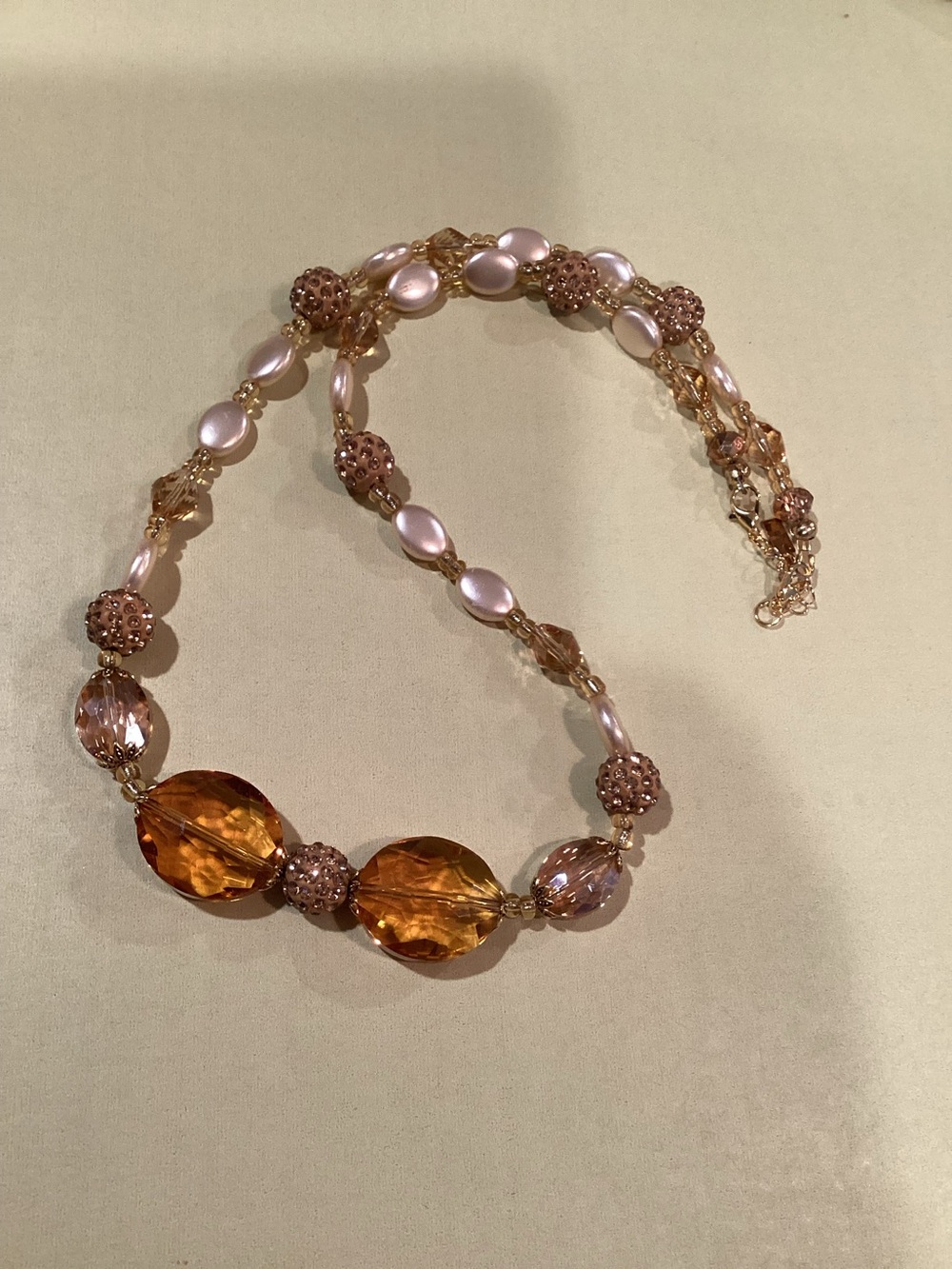 Artisan Crafted Elegant Gold Crystal and Pearl Statement Necklace